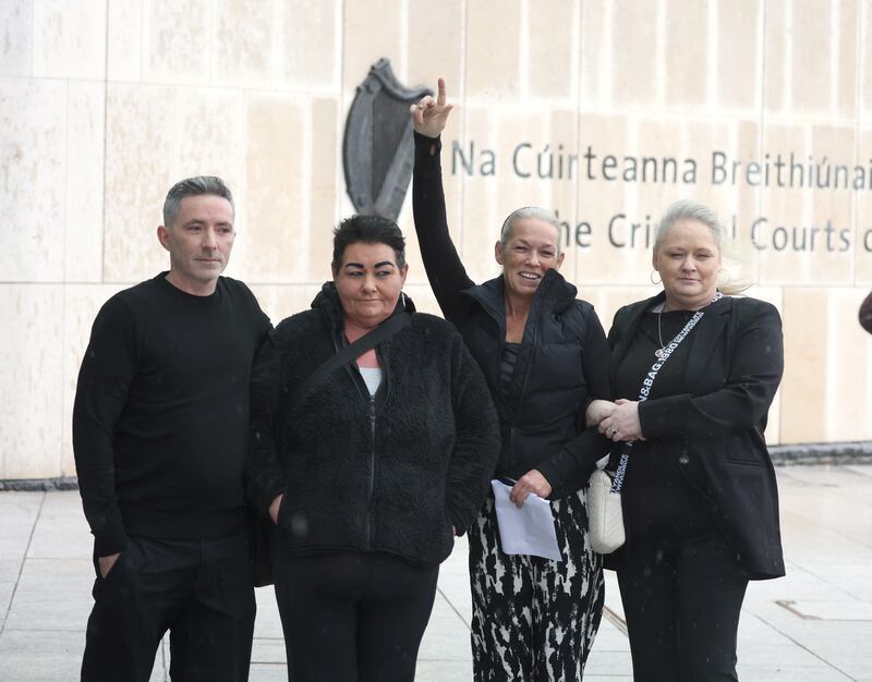 Survivors Jessica, Helen, Christopher and Amanda Farrell outside Dublin circuit court this afternoon. Photograph: Collins