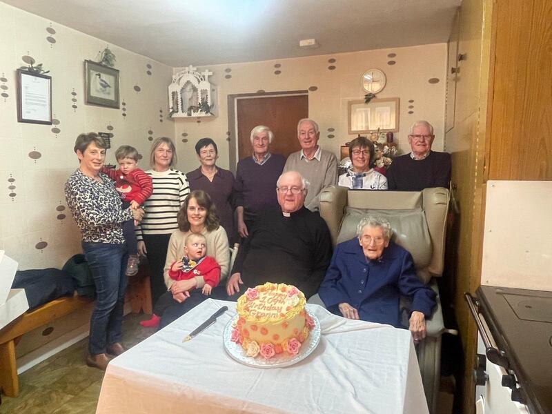 Eileen Hynes celebrating her 109th birthday with members of her extended family. Photograph: Hynes Family