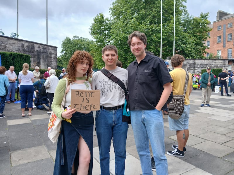Catherine Dineen (25), Cian Lawler (25) and Oisin Doyle (28) attended Saturday's demonstration on housing in Dublin