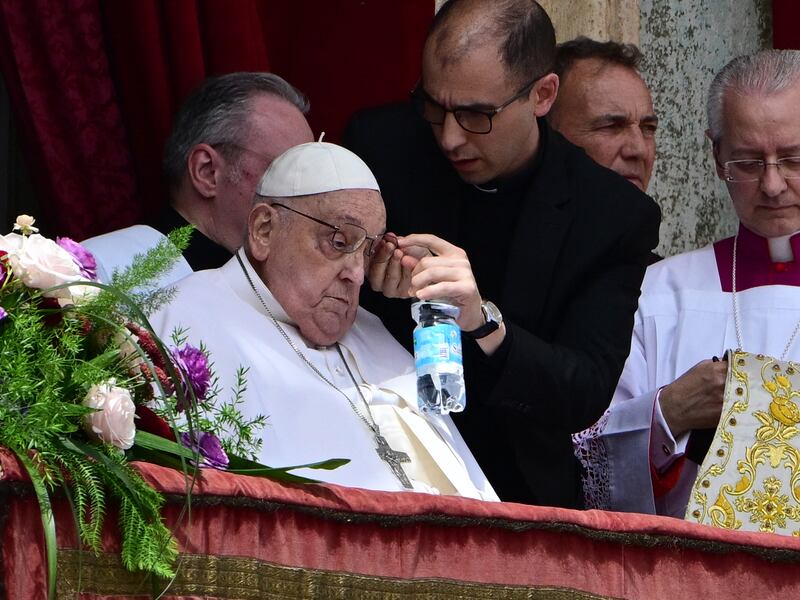 Pope Francis prepares to speak from the main balcony of St Peter's basilica in the Vatican on April 20th, 2025. Photograph: TIZIANA FABI/AFP via Getty Images     