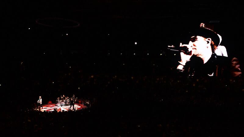 Bono on the big screen.  Photograph: Colm Lenaghan/Pacemaker
