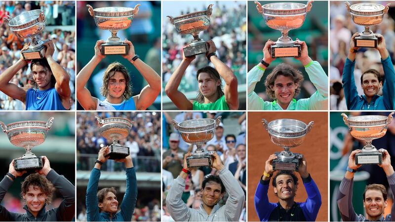 Rafael Nadal has won the French Open 12 times - his first coming in 2005. Photograph:  AFP/Getty