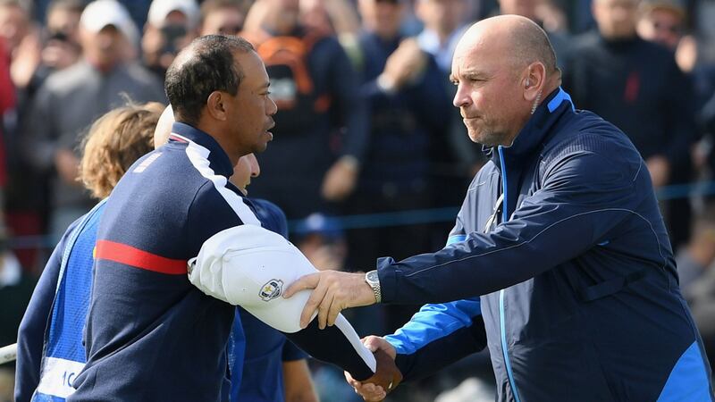 Thomas Bjørn believes Tiger Woods’s comeback to win The Masters  is the best moment in the history of the game. Photograph:  Ross Kinnaird/Getty Images