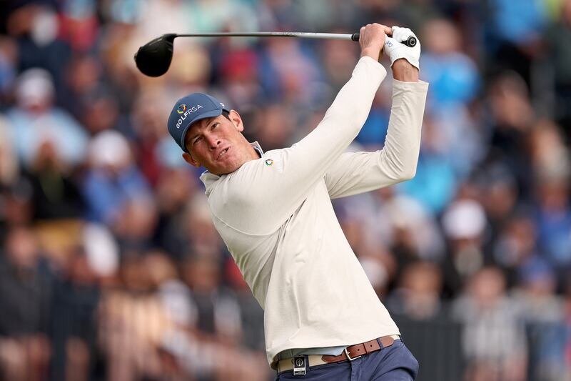 South African amateur Christo Lamprecht tees off on the fourth hole during the first round. Photograph: Jared C Tilton/Getty Images
