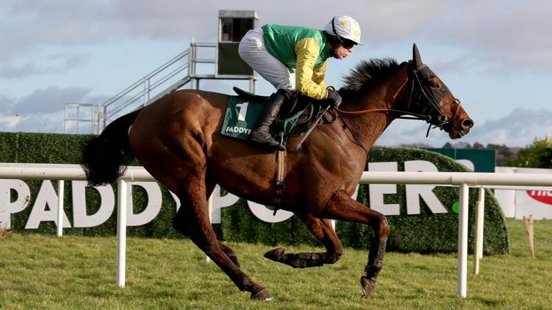 Denis O’Regan  on Blair Perrone wins The Paddy Power Maiden Hurdle at Leopardstown. Photograph: Donall Farmer / Inpho