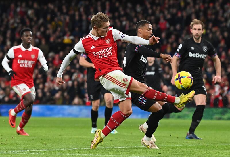Arsenal's Martin Ødegaard in action against West Ham United in late December. File photograph: EPA