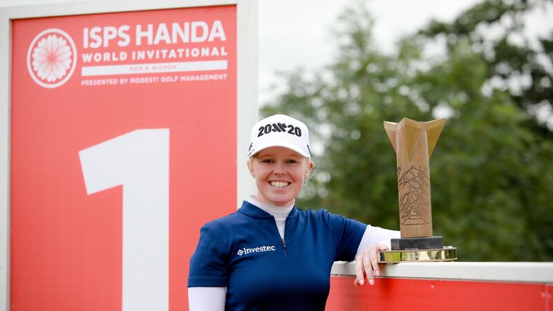 Stephanie Meadow celebrates winning the ISPS Handa World Invitational at Galgorm Castle. Photograph: Philip Magowan/Inpho/Presseye