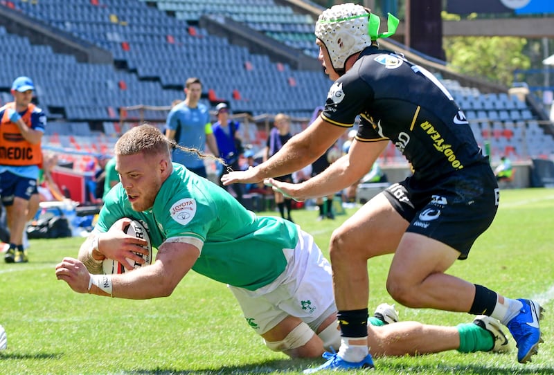 Emerging Ireland Tour To South Africa, Bloemfontein, South Africa 6/10/2024Emerging Ireland vs Western ForceSean Jansen of Emerging Ireland scores a tryMandatory Credit ©INPHO/Steve Haag Sports/Darren Stewart