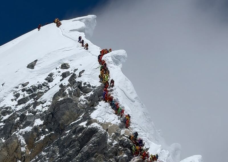 Mountaineers on their ascent from the Hillary Step to summit Mount Everest on May 20th. Photograph: Furte Sherpa/AFP/Getty