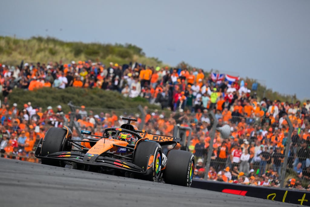McLaren's Oscar Piastri leads during the Dutch Grand Prix in Zandvoort. Photograph: John Thys/AFP via Getty Images