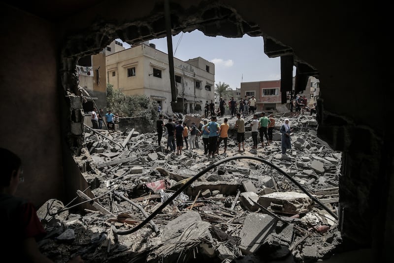  Israeli airstrikes on multiple targets in the Gaza Strip including a residential apartment in neighbourhood of Al-Rimal. Photograph: Mohammed Saber