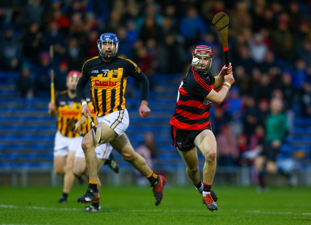 Ballygunner's Patrick Fitzgerald prepares to shoot at goal during the AIB Munster club hurling final against Ballyea at Semple Stadium. Photograph: Ken Sutton/Inpho