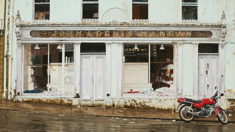John Doherty’s photo-realist painting of John & Denis Mangan’s Shop in Killorglin, Co Kerry: made €66,000 at De Vere’s Irish art auction
