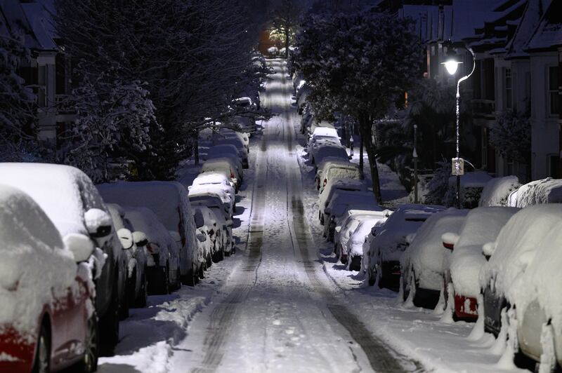 Snow-covered roads are seen ahead of the morning rush-hour in London on Monday morning. Photograph: Leon Neal/Getty Images