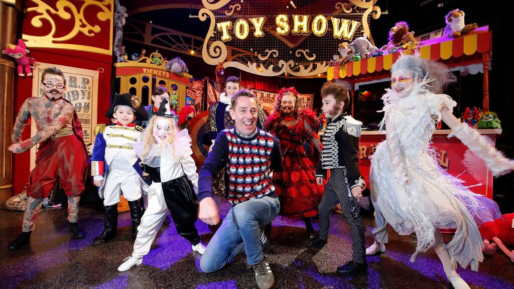 Ryan Tubridy at the Late Late Toy Show photocall on Thursday with Bearded lady Alanna’s Willoughby, 12, Carlow; Napoleon Luke O’Connor, 7, Dublin; Fat man Matthew Little, 12, Ardee; 3-Legged man Kayla McMahon, 10, Balrothery; Wolfman Colm Sullivan, 8, Navan; Tattoo man Dylan O Connor, 11, Dublin; Pierrot Clown Enya Allen, 5, Navan and Albino Ella Maher, 10, Carlow. Photograph: Nick Bradshaw