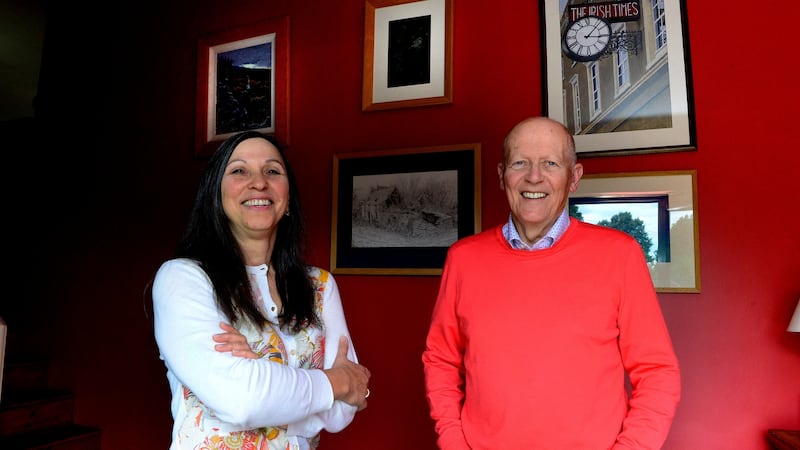 Conor O’Clery and his wife Zhanna at their home in the Dublin mountains. Photograph: Cyril Byrne