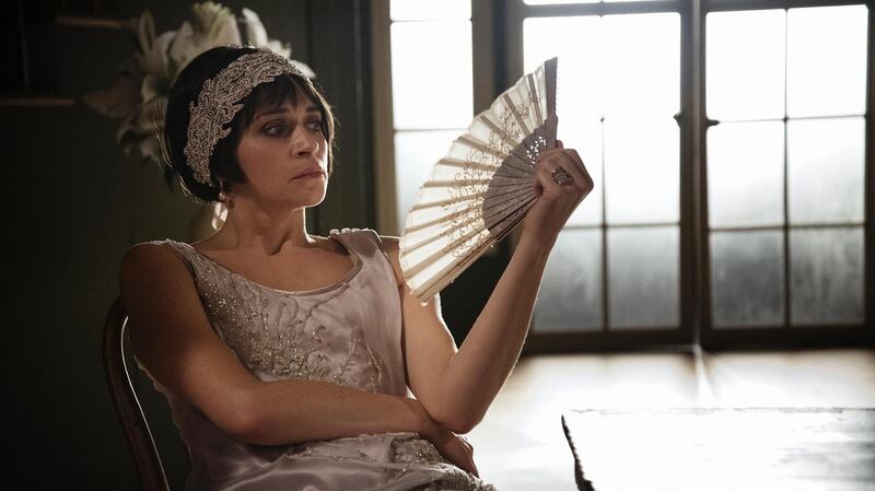 Daisy (Charlene McKenna): “Dress in bois de rose satin-backed crepe with a layer of ivory tulle and a panel of embroidery found in Soho with pieces cut out and reapplied  on to the dress. This had to be painstakingly covered in tulle to protect the dress from catching on the claws of the rhinestones, ” says Peter O’Brien.Photograph: Agata Stoinska