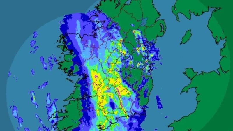 A screengrab taken from the Met Éireann website showing rainfall over Ireland at 8am.