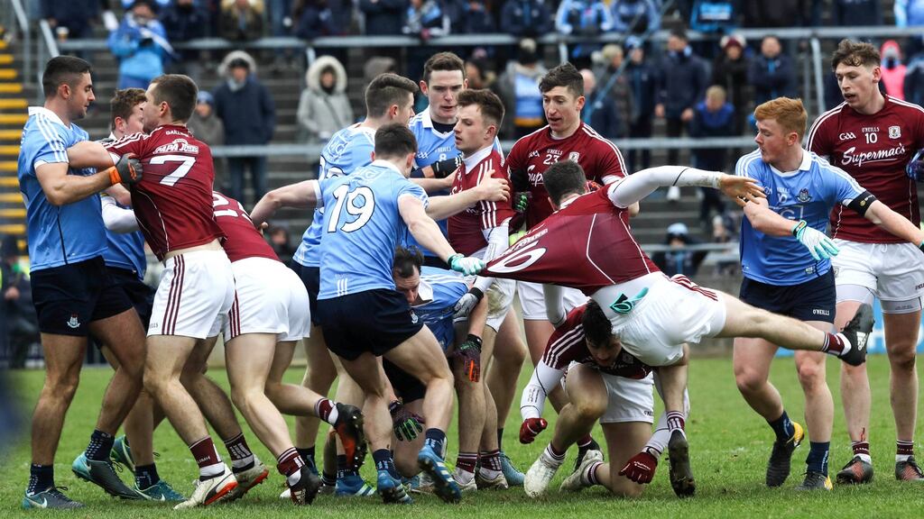 Galway obviously got under Dublin’s skin in the final league game at Salthill, sufficiently so for it to turn into a wrestling match down the stretch. Photograph: Lorraine O’Sullivan/Inpho