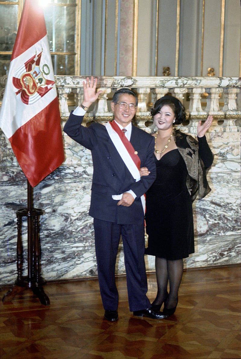 Alberto Fujimori with his daughter and first lady Keiko Fujimori during the inauguration ceremony for his second presidency in July 1995. Photograph: El Comercio