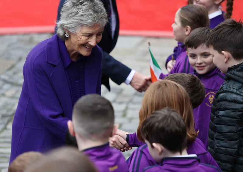 President Catherine Connolly met with the children before the ceremony. Photograph: Bryan O’Brien
