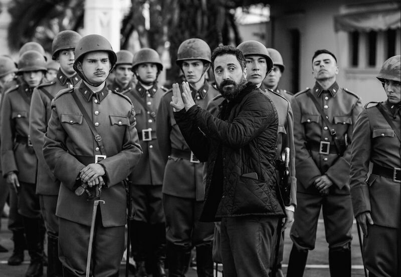 Director Pablo Larraín (centre) at work on the set of El Conde. Photograph: Diego Araya Corvalán/Netflix