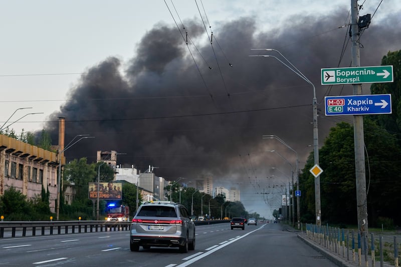 Smoke rises over the city after a Russian attack on Kyiv, on Sunday. Photograph: Efrem Lukatsky/AP