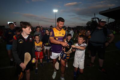 Former Republic of Ireland striker Shane Long after taking part in the Hurling For Cancer charity game at Cullen Park. Photograph: Bryan Keane/Inpho