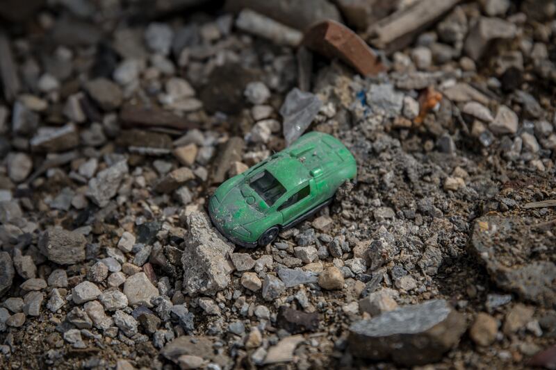 Sally Hayden Baalbek story A toy car found at the site of an airstrike on Baalbek city’s Ras al Ain neighborhood.