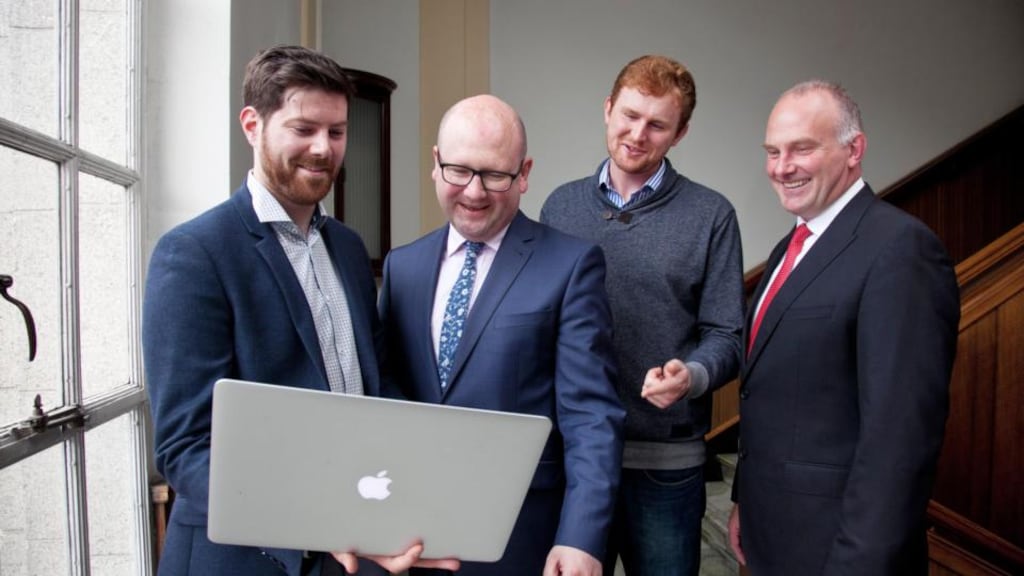 Minister for Business and Employment Ged Nash at the launch of ProSeeder’s European technology centre with Colm Browne, director of European Operations, and Lorcan Wogan, software engineer, ProSeeder, and Michael McLoughlin, chief executive of ConnectIreland.