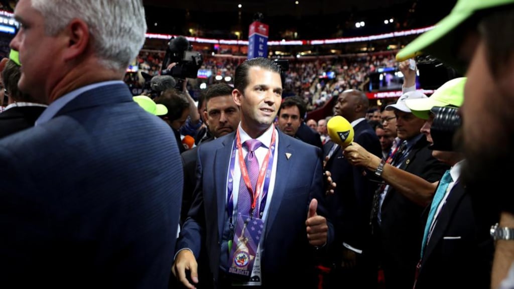 Donald Trump jnr: “in order to be totally transparent, I am releasing the entire email chain of my emails with Rob Goldstone about the meeting on June 9, 2016.” Photograph: Sam Hodgson/New York Times