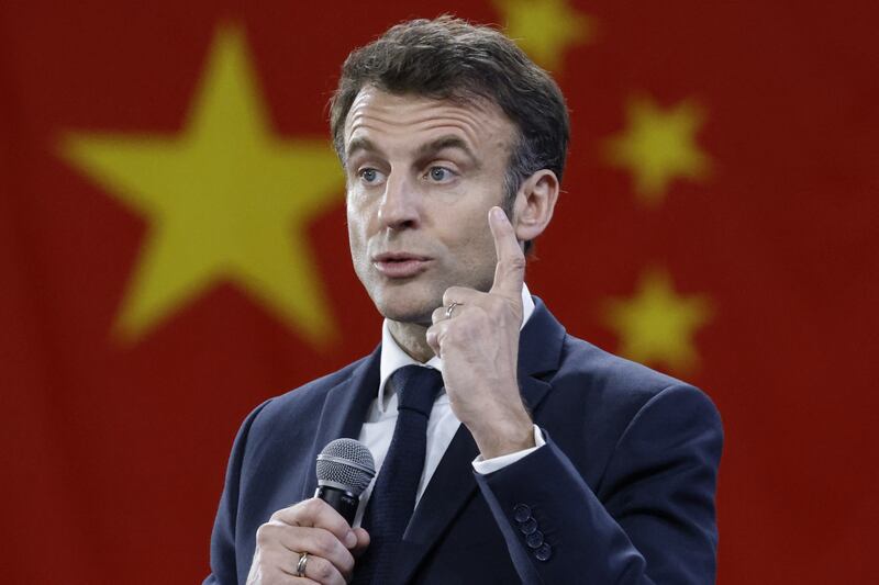 In remarks to journalists during his visit to China last week, Emmanuel Macron said that Europe should not allow its policy to be determined either by China or the United States. Photograph: Ludovic Marin/AFP