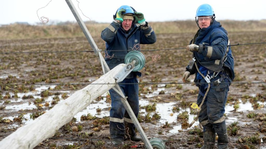 ESB crew Michael Stack and Denny Walsh from Tralee working in north Kerry to restore power.
