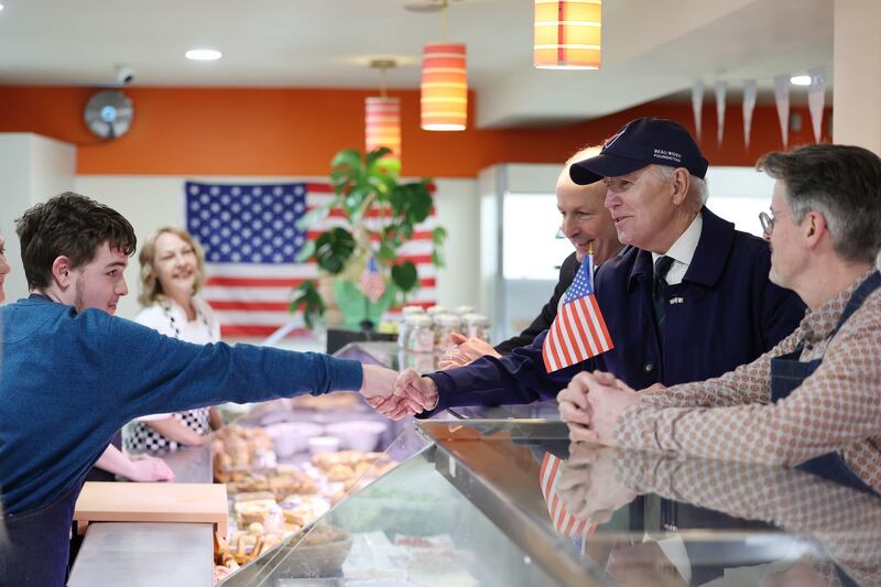Joe Biden visits the Food House while on a walkabout through Dundalk. Photograph: Julien Behal