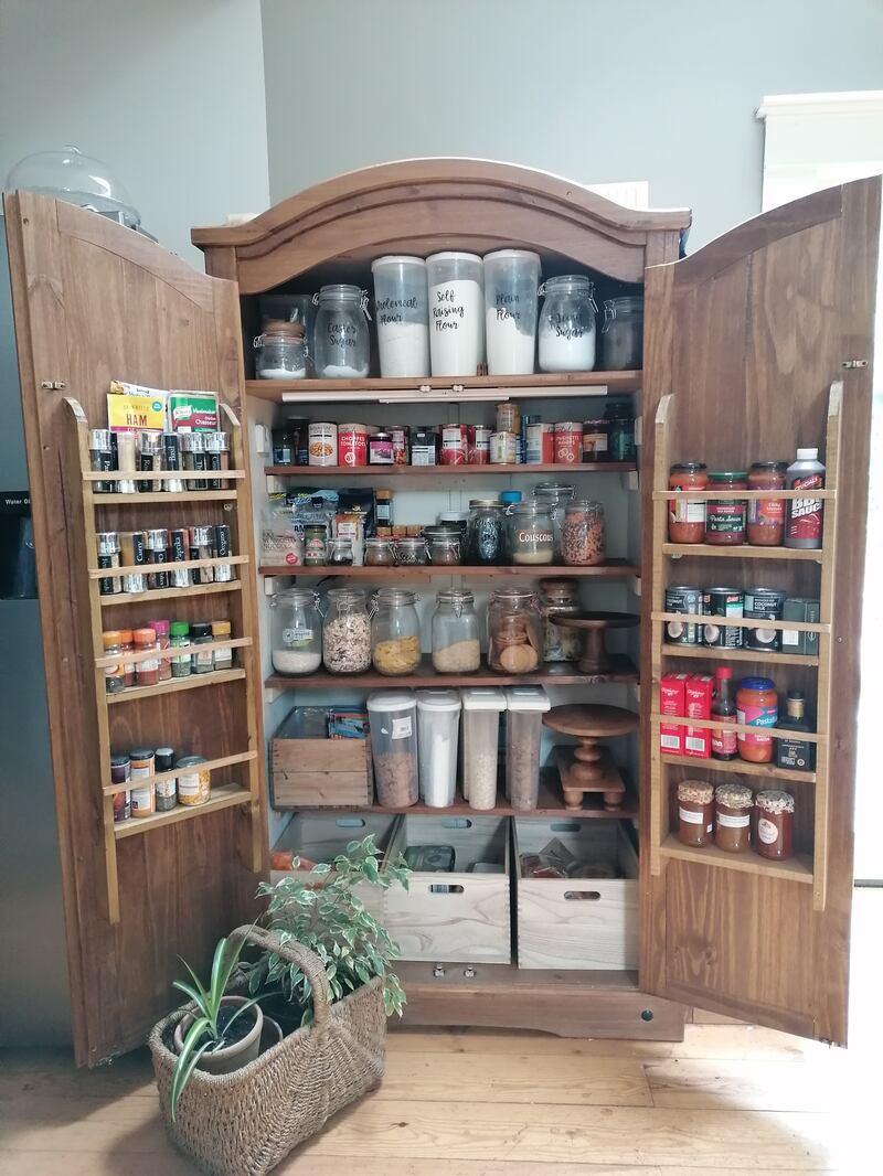 Pantry made from a wardrobe by Aileen Hogan.  The door spice racks made from 3 x 1 planed pine