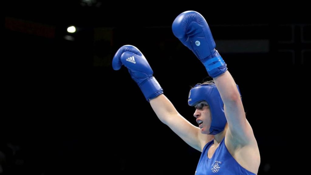 Katie Taylor takes on France’s Estelle Mossley in the women’s lightweight final at the European Games. Photograph: Inpho