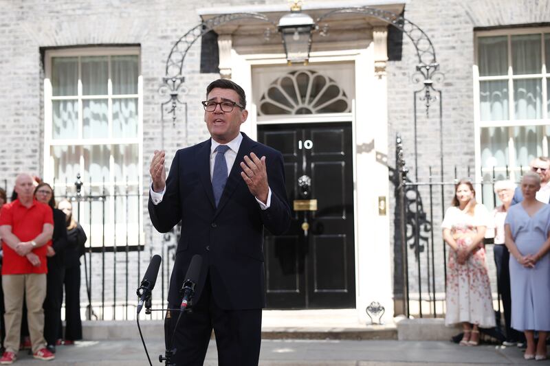 Andy Burnham delivers his inaugural speech as UK's new prime minister. Photograph: Dan Kitwood/Getty Images