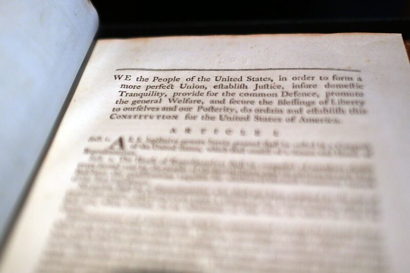 'We the people': a copy of former US president George Washington's personal copy of the Constitution and Bill of Rights. Photograph: Spencer Platt/Getty