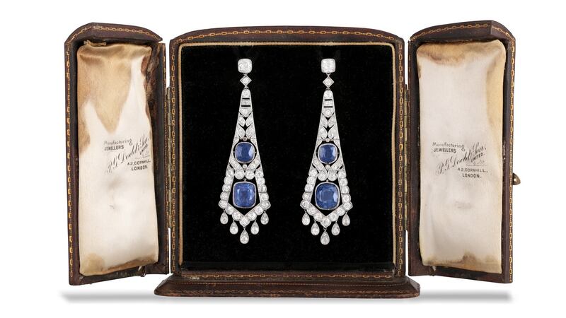 Sapphire and diamond earrings from 1920 achieved €28,000 (€8,000-€12,000) through Adam’s