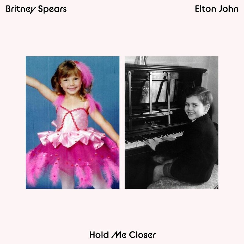 Britney Spears and Elton John as children on the Hold Me Closer artwork.