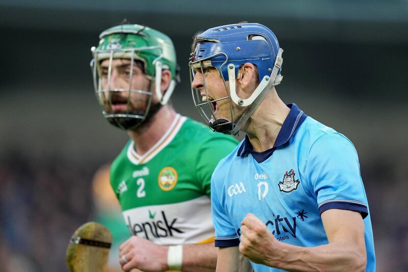 Brian Hayes of Dublin celebrates a score against Offaly at Parnell Park. Photograph: James Lawlor/Inpho