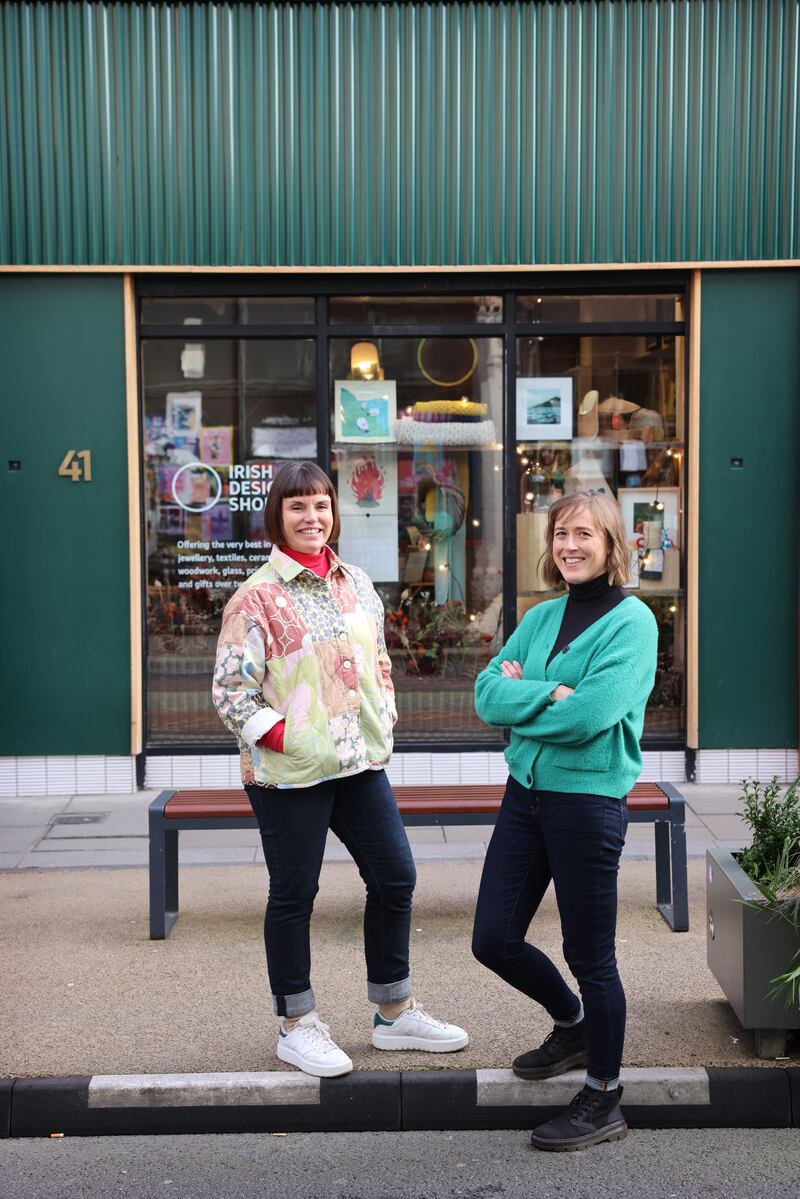 Clare Grennan (left) and Laura Caffrey of the Irish Design Shop on Drury Street, Dublin. Photograph: Dara Mac Dónaill