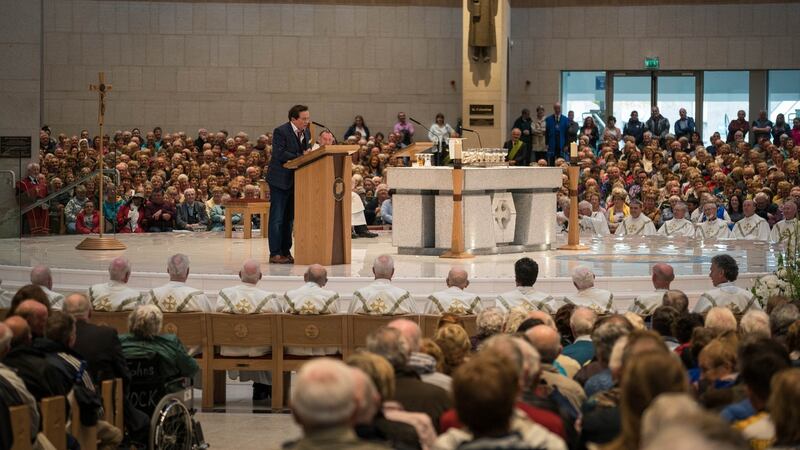 Marty Morrissey speaking during the annual novena at Knock Shrine, Co Mayo. Photograph: Keith Heneghan/Phocus