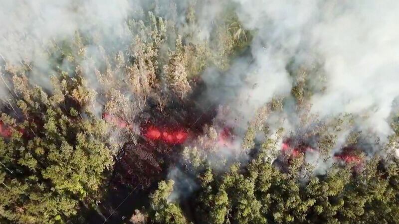 Lava emerges from the ground after Kilauea Volcano erupted, on Hawaii’s Big Island on Thursday, in this still image taken from video obtained from social media. Photograph: Jeremiah Osuna/via Reuters