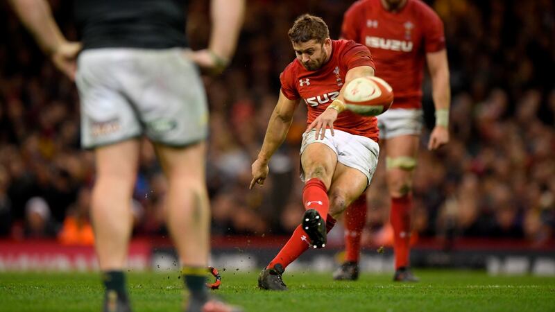 Leigh Halfpenny   kicks the winning penalty against South Africa. Photograph:  Stu Forster/Getty Images