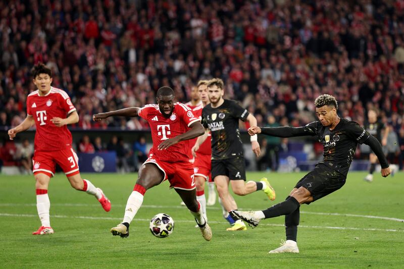 PSG's Désiré Doué attempts a shot on goal. Photograph: Adam Pretty/Getty Images