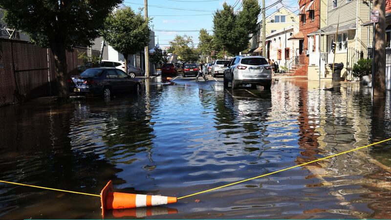 Storm Ida: A flooded Van Buren Street in Newark, New Jersey. Photograph: Michael Santiago/Getty Images