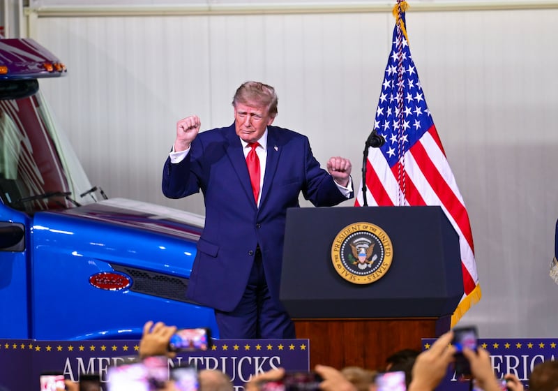 Donald Trump during a rally for Texas Republican Senate candidate Ken Paxton at the Peterbilt Motors Company in Denton, Texas. Photograph: EPA
