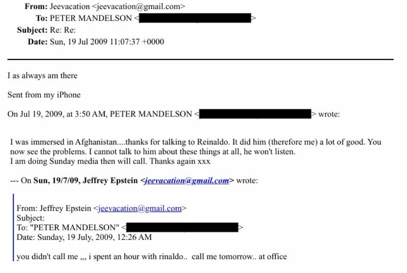 Mandelson asked Epstein for advice regarding his then-partner Reinaldo Avila da Silva.