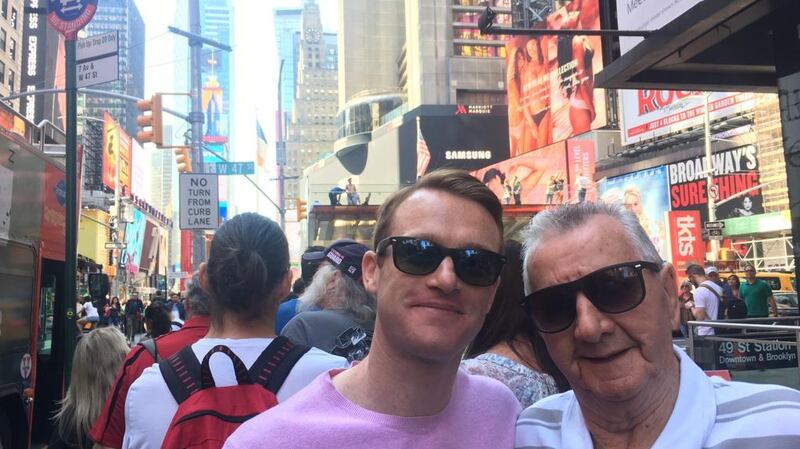 Brian Farrell with his grandfather in New York. ‘There was like a mass exodus out of the city,’ he says